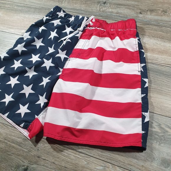 Faded Glory Men 32" to 34" American Flag Swimming Board Shorts Trunk Red - Picture 3 of 8